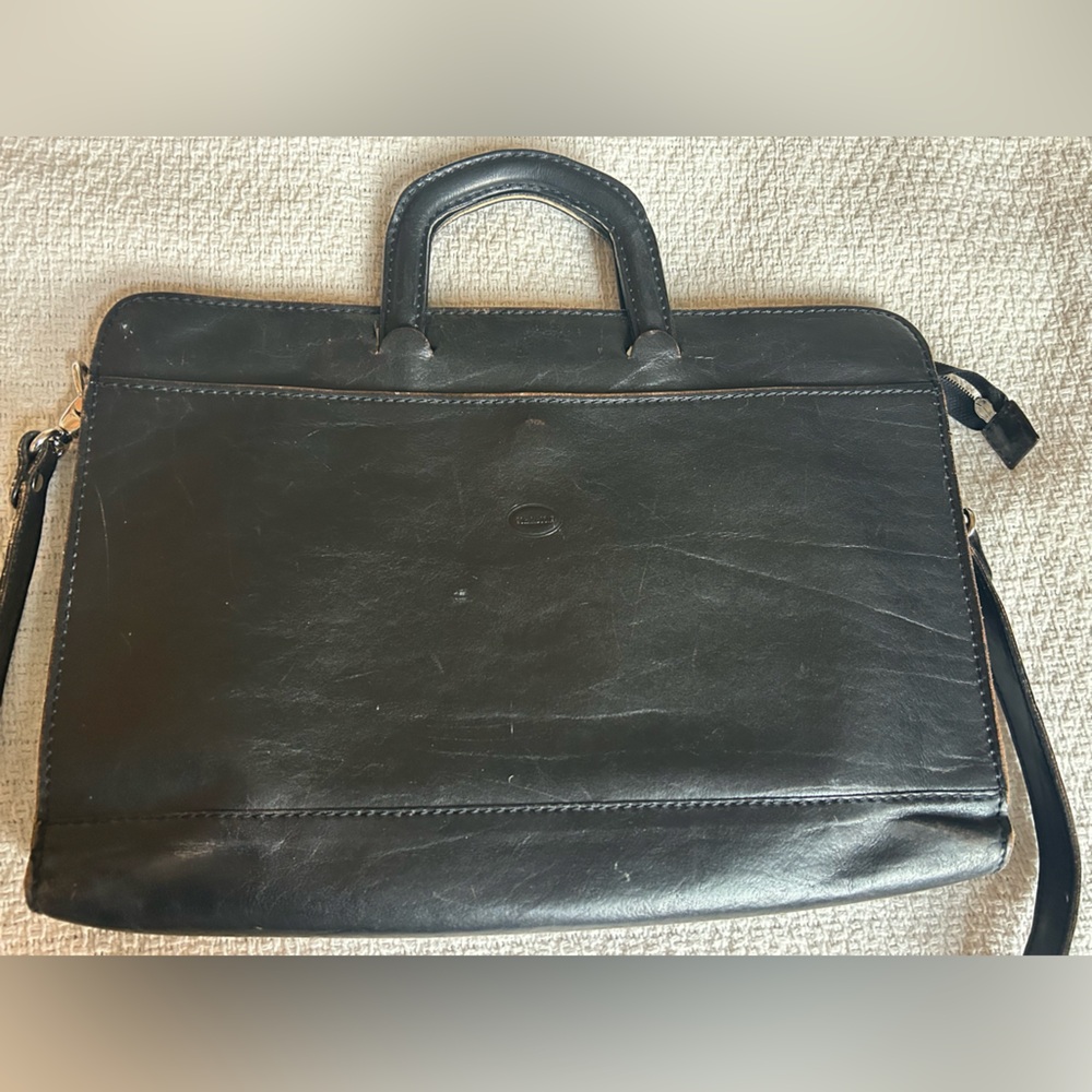 TORNABUONI TUSCANY Men's Black Leather Briefcase Messenger Travel Work Bag